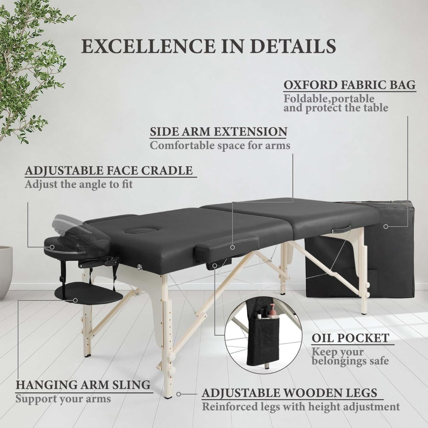 Premium 84" Portable Massage Table – Memory Foam, Adjustable Spa Bed with Cradle & Carry Case