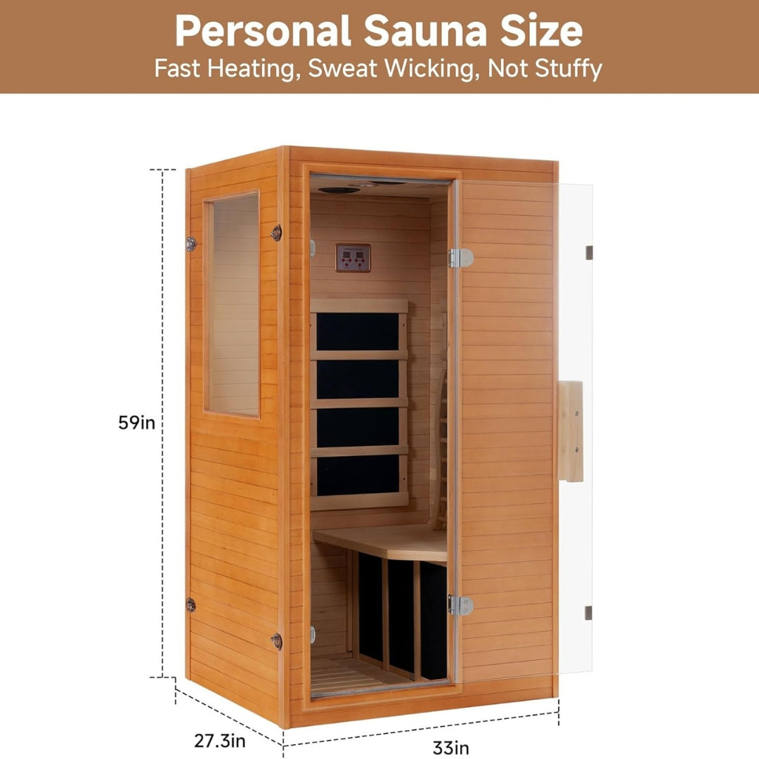 Infrared Home Sauna – 1 Person Low EMF Canadian Hemlock Spa, Far Infrared, 950W Indoor Sauna Room