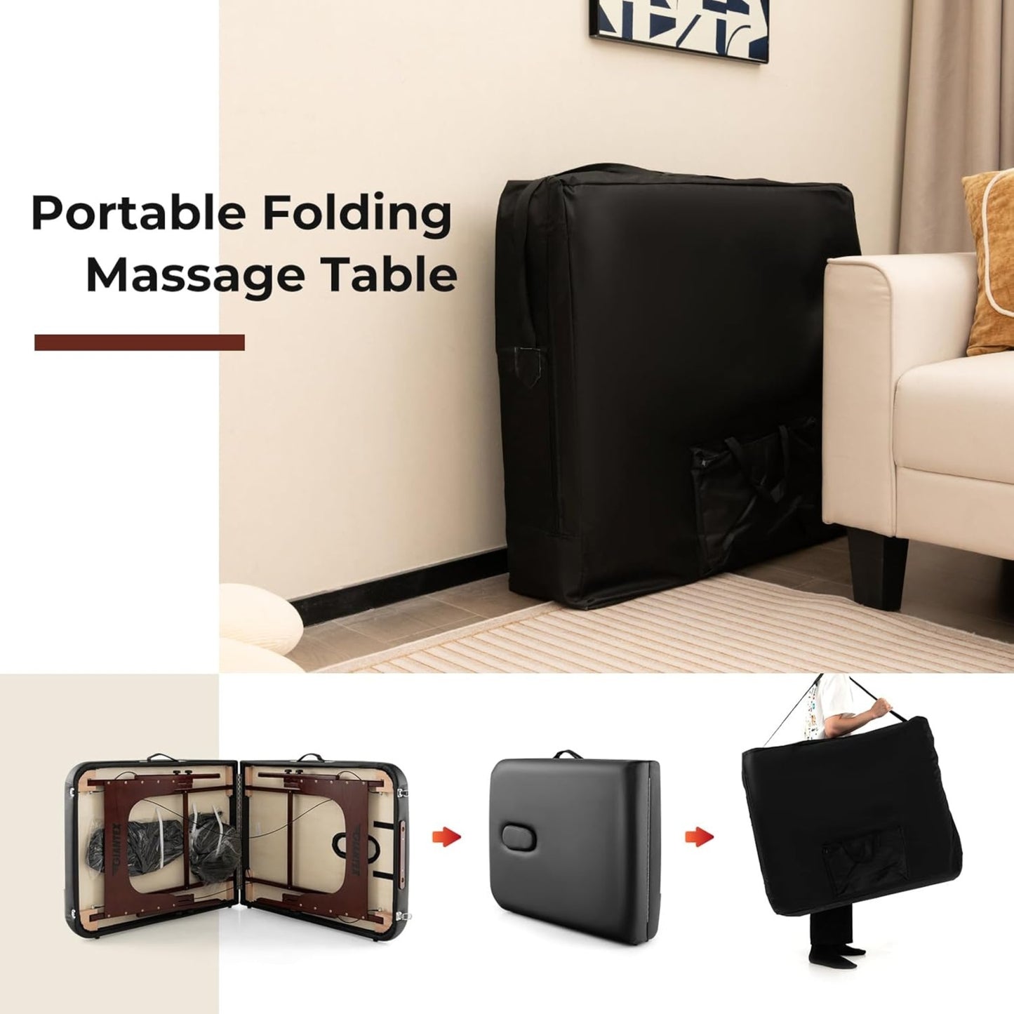 Portable 84" Massage Table, Folding Lash Bed with Foam & Beech Wood Legs, Spa Salon Bed 1000 LBS