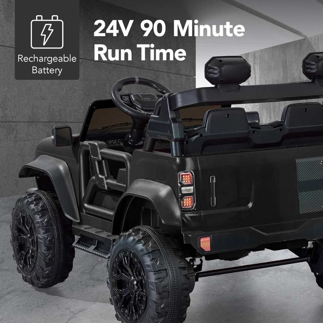 Kids 24V 2-Seater Electric Ride On Car Truck w/ Remote Control, Bluetooth & LED Lights – Black