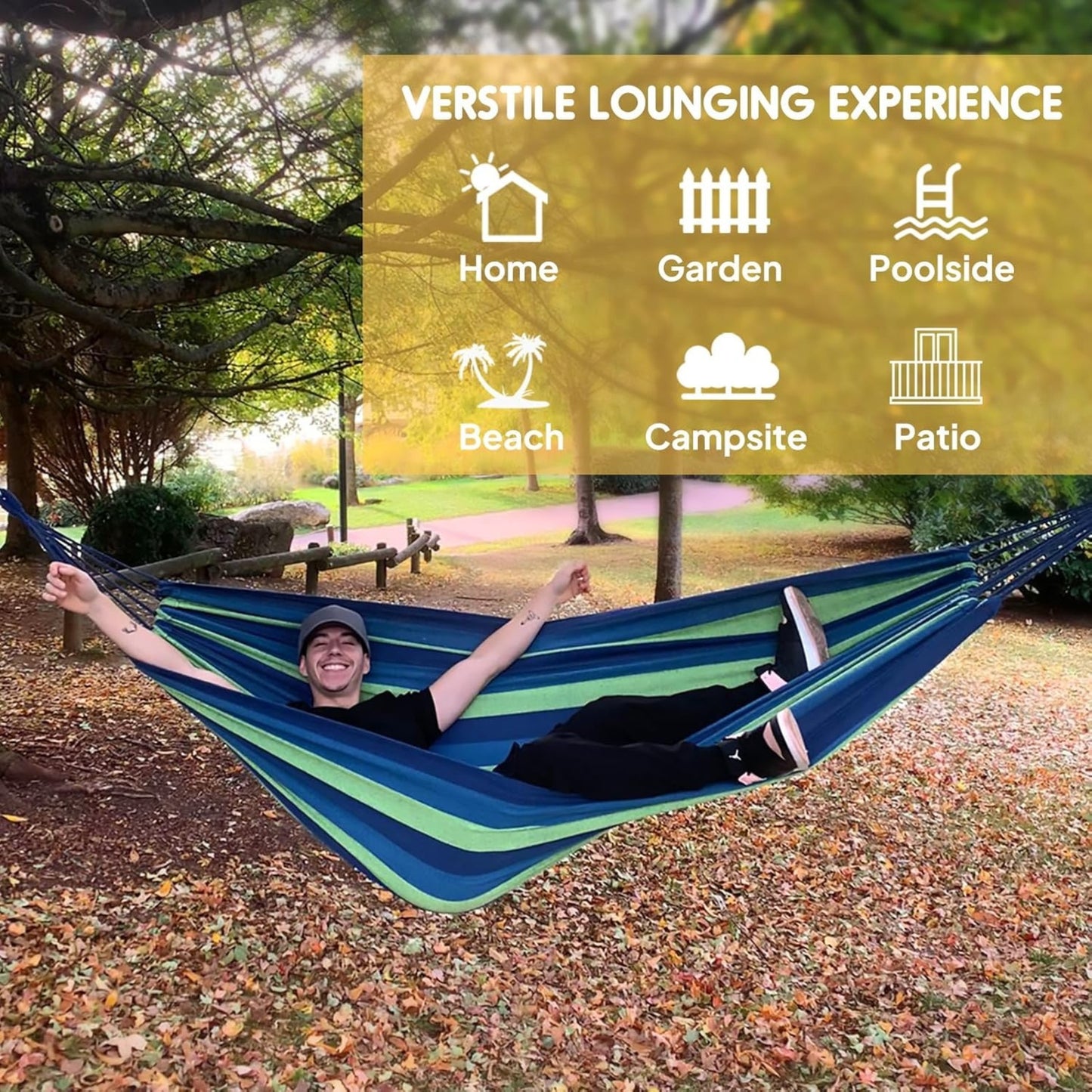 Portable Camping Hammock with Tree Straps – Comfortable Fabric Hammock 660lbs Capacity with Bag