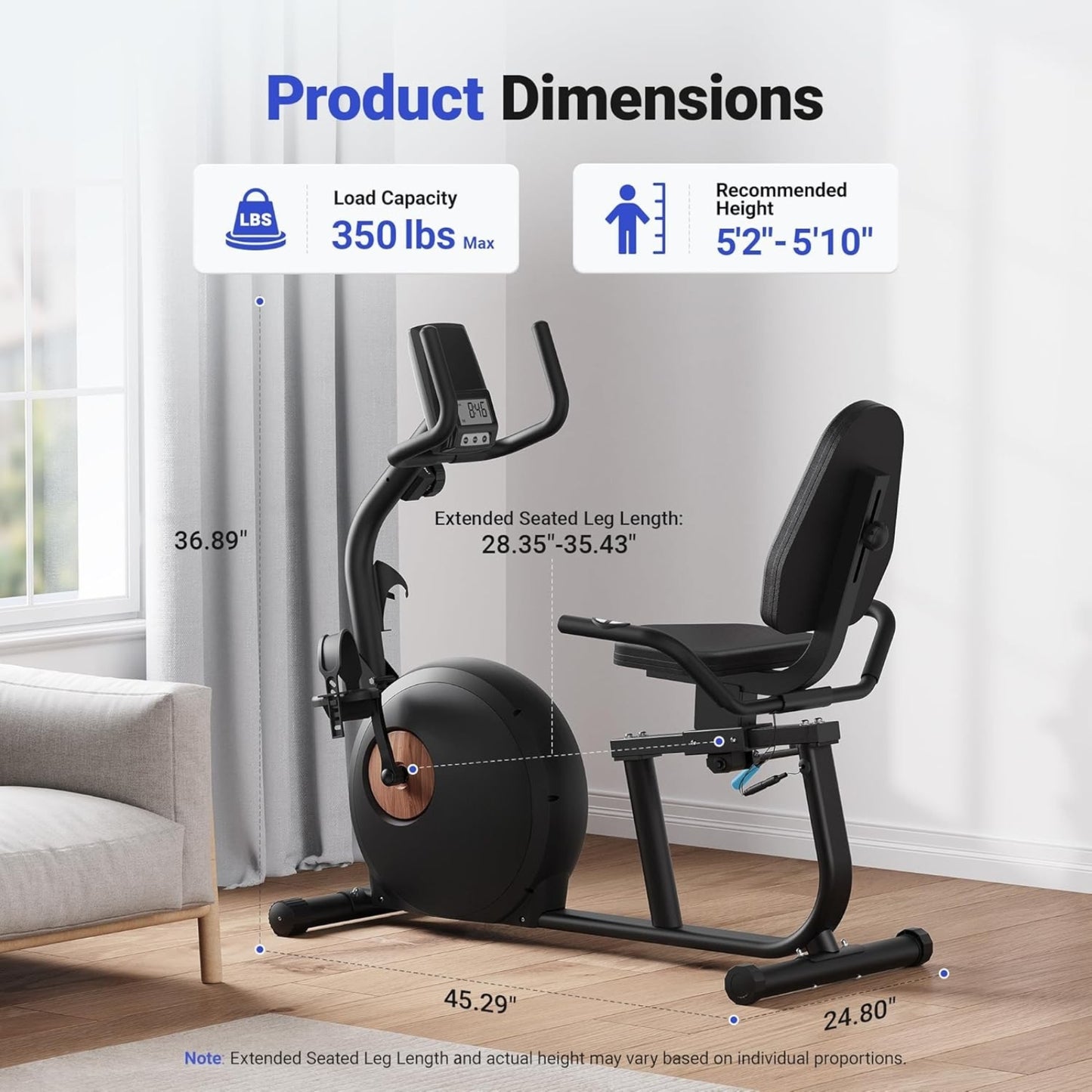 Recumbent Exercise Bike with Bluetooth, App Connectivity, LCD & Resistance Bands – S08/S23
