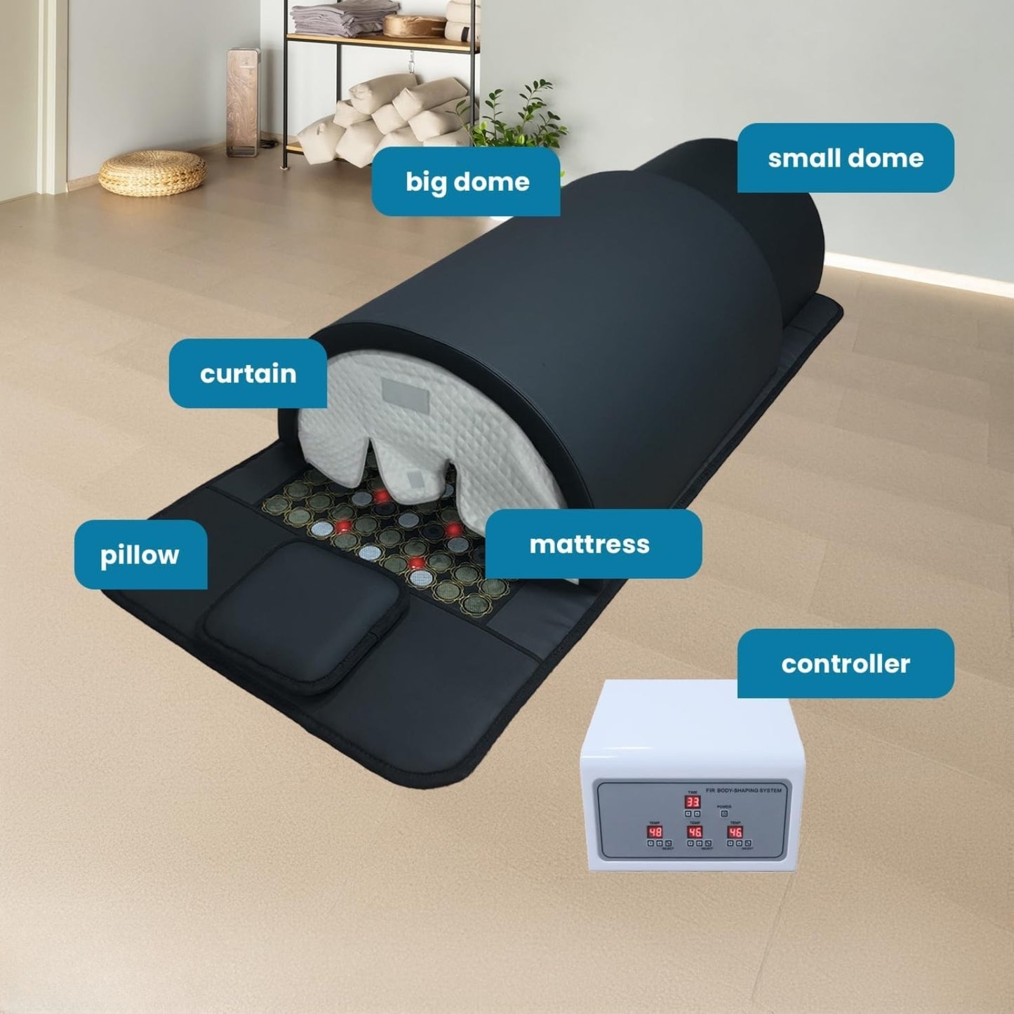 Portable Infrared Sauna Dome 1300W Near Zero EMF  Full Body Dry Sauna with Jade Stones for Home