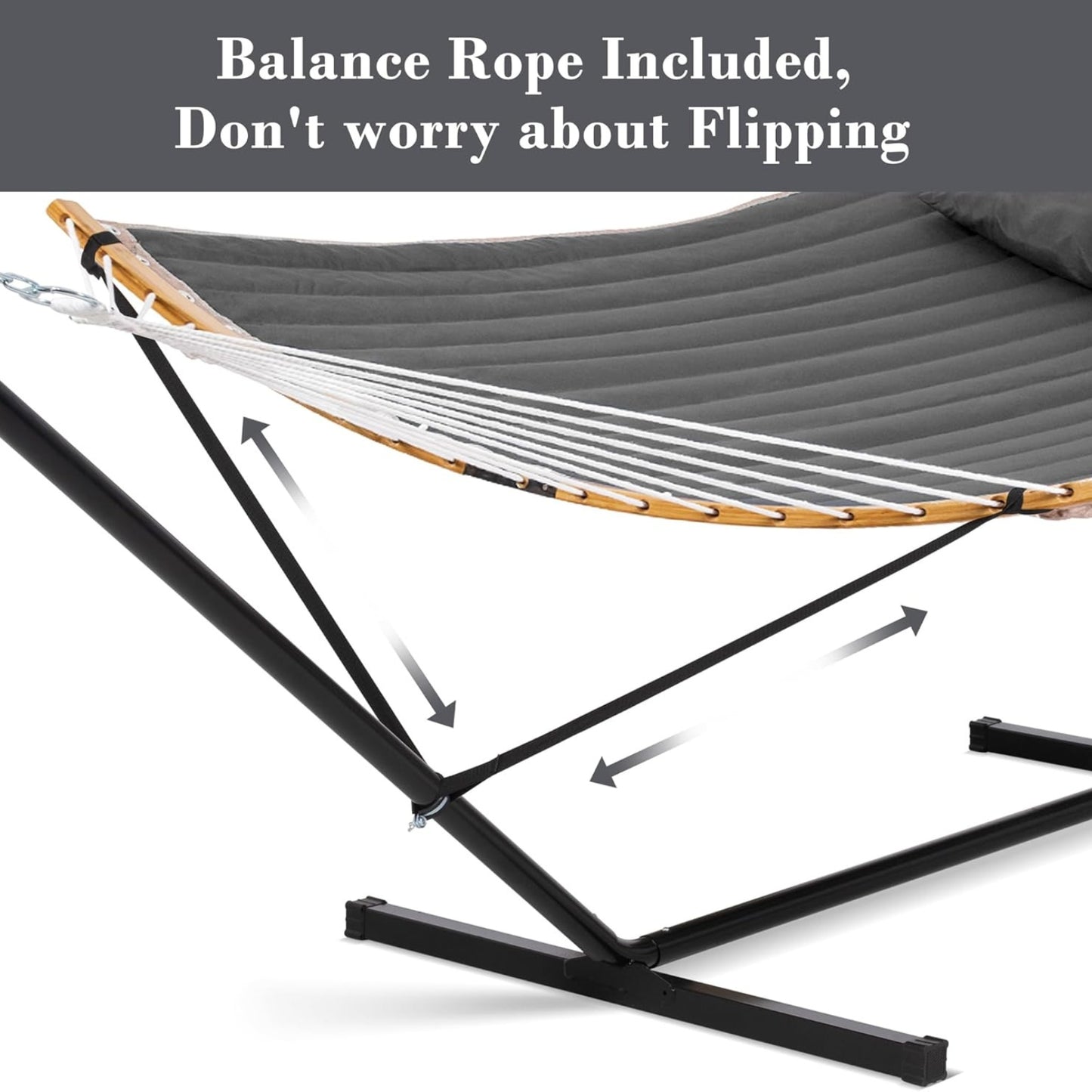 Double Portable Hammock with Stand – 2 Person Outdoor Hammock, Curved Spreader Bar, Dark Gray