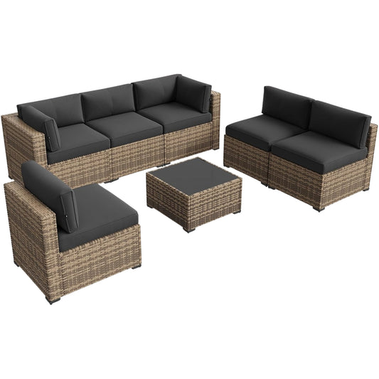 7-Piece Outdoor Patio Furniture Set with Cushions, Wicker Sectional Sofa for Garden, Poolside
