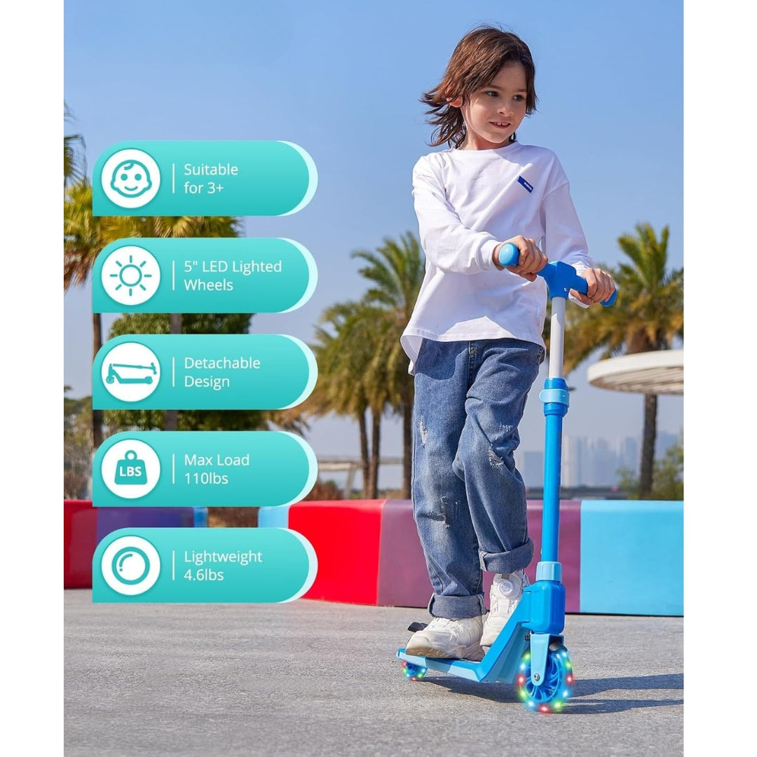 K03 Kids Kick Scooter with LED Light-Up Wheels, Adjustable Handlebar, Anti-Slip Deck & 110 Lbs Capacity