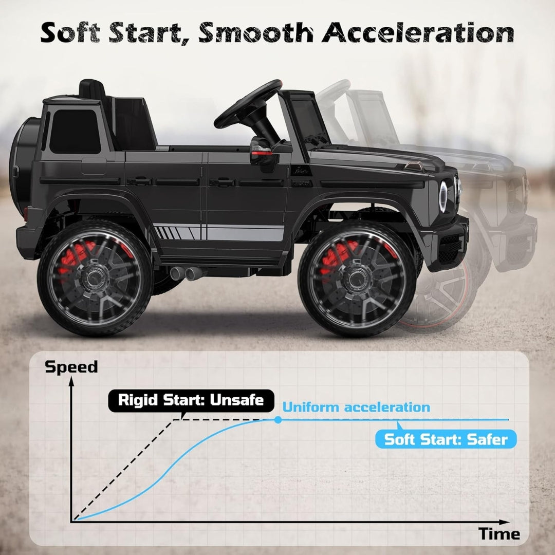 12V Kids Ride On Car with Remote Control, LED Lights, Music, Safety Belt & Rechargeable Battery – Black