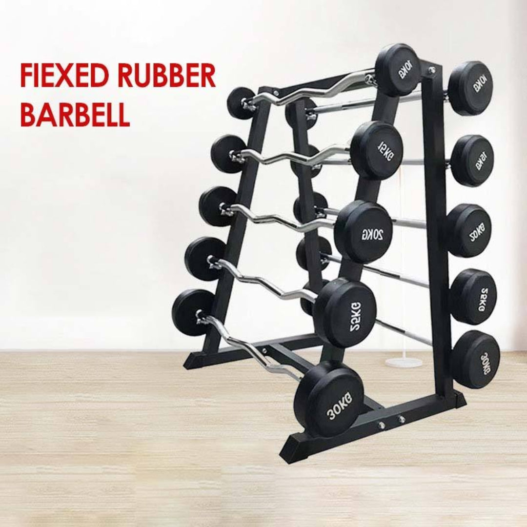 2023 Fixed Rubber Barbell Set Customizable Straight & Curl Weightlifting Bars Factory Price