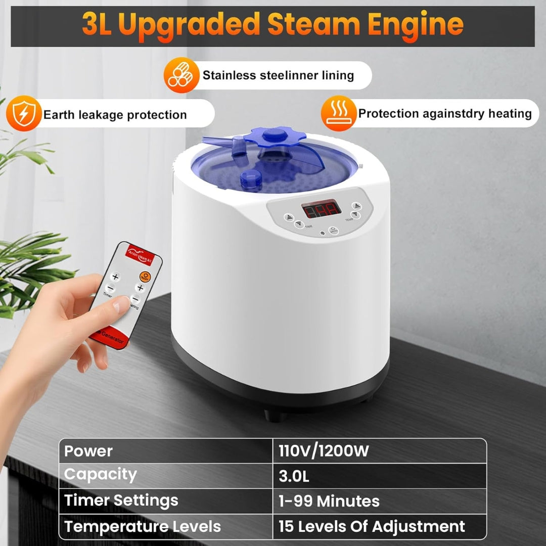 Portable Infrared Home Steam Sauna Box with Red Light Therapy, 3L Steamer & Folding Chair