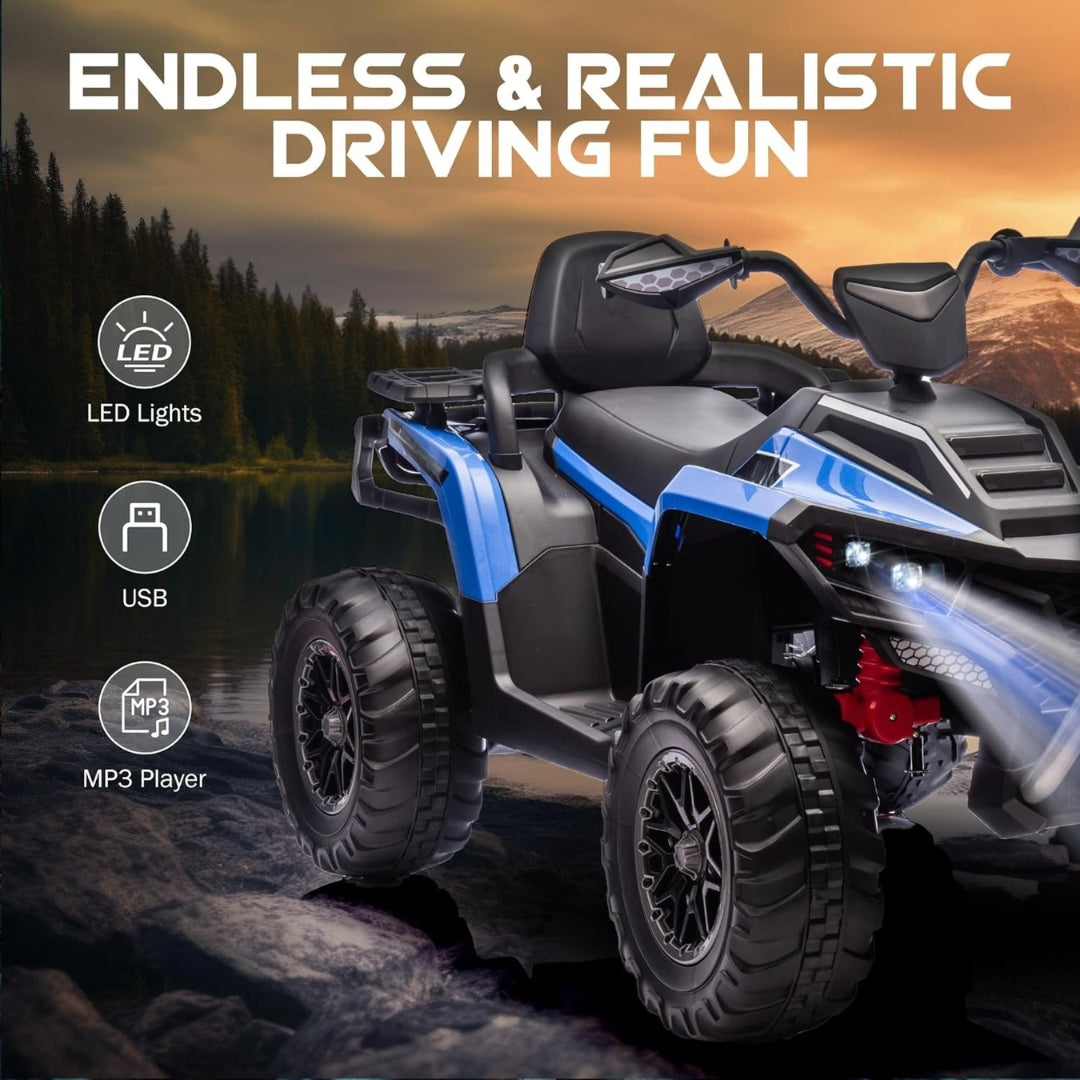 Kids ATV 4 Wheeler 24V Electric Ride On | 4WD, 2-Seater, 4x200W Motors, 6 MPH Speed | Blue Ride-On Toy