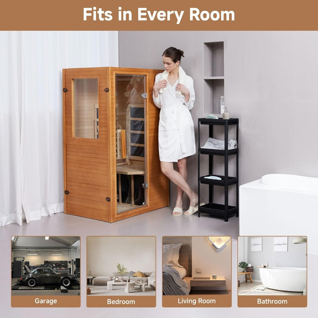 Infrared Home Sauna – 1 Person Low EMF Canadian Hemlock Spa, Far Infrared, 950W Indoor Sauna Room