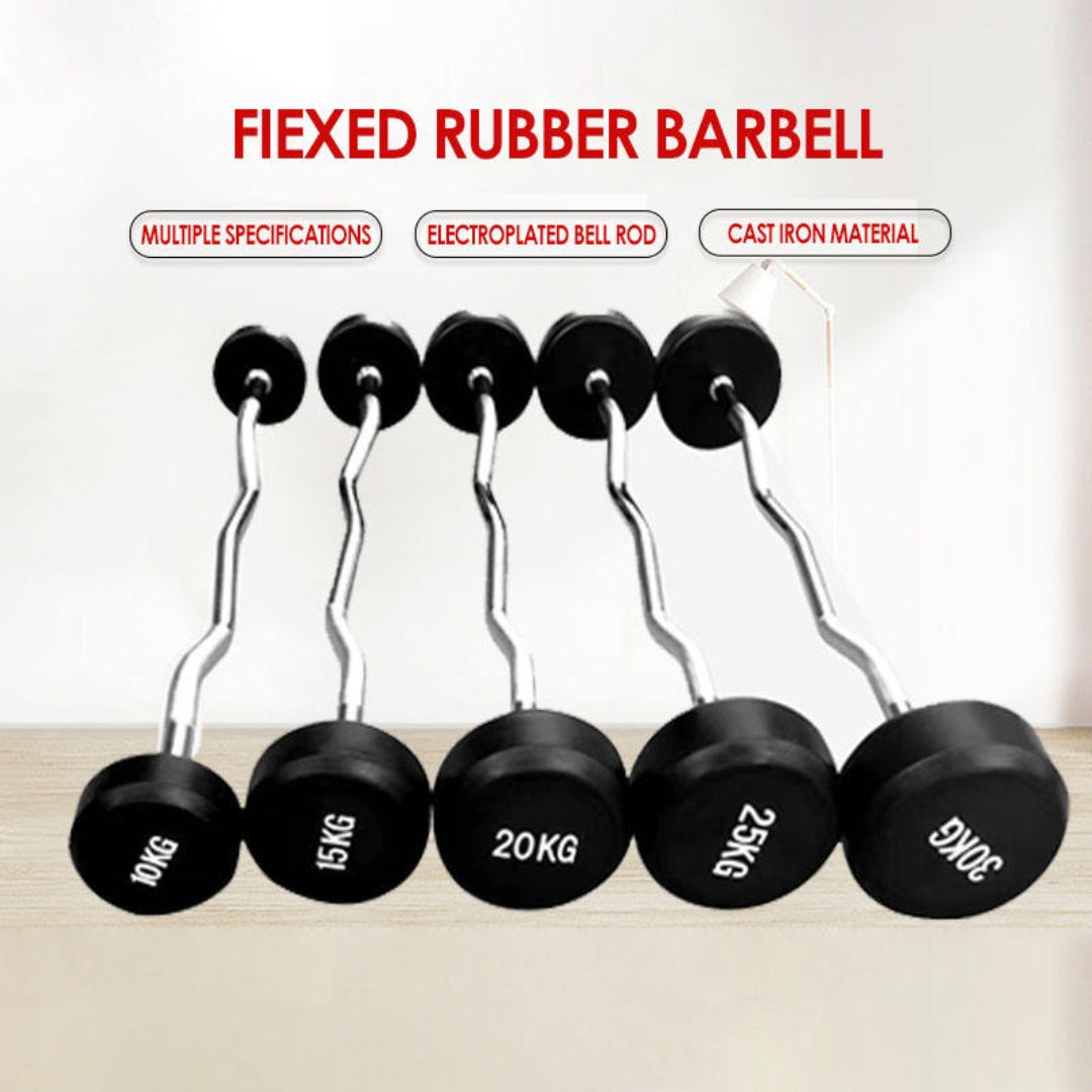 2023 Fixed Rubber Barbell Set Customizable Straight & Curl Weightlifting Bars Factory Price