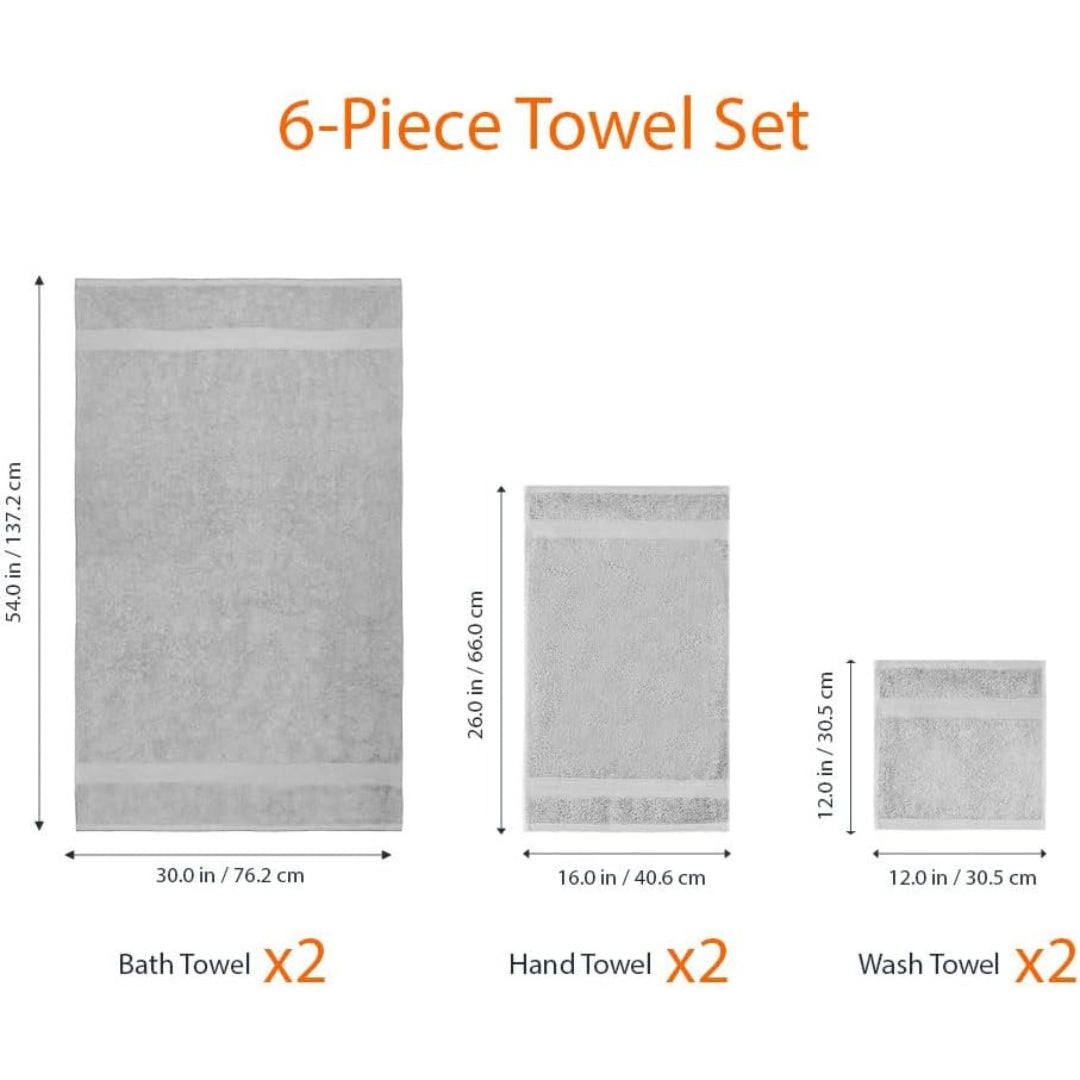 6-Piece Oversized Fade-Resistant Cotton Towel Set – Soft & Absorbent Bath, Hand & Wash Towels, Gray