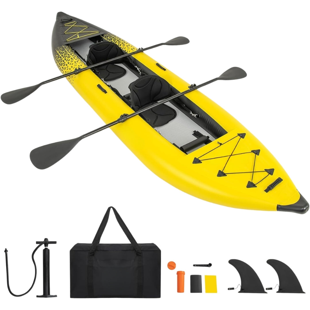 Inflatable 2-Person Kayak Set with 507 LBS Capacity, 2 Oars, EVA Seats, Pump, Fins & Carry Bag