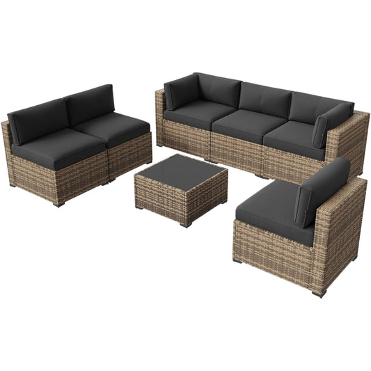 7-Piece Outdoor Patio Furniture Set with Cushions, Wicker Sectional Sofa for Garden, Poolside