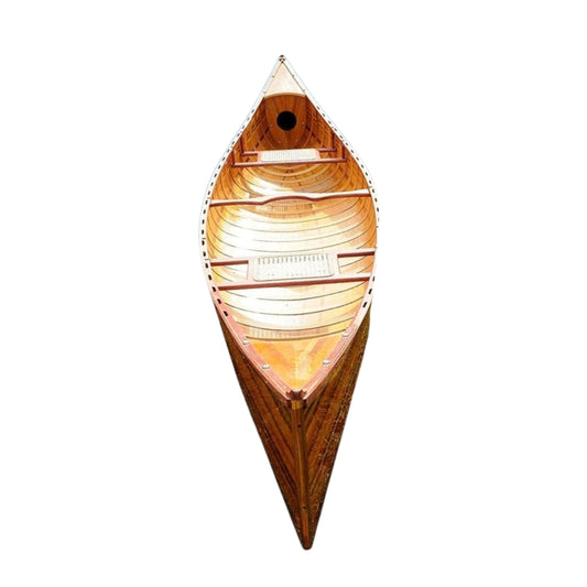 12 ft Handcrafted Wooden Canoe with Ribs Curved Bow – Cedar & Hardwood, Durable Fiberglass Finish