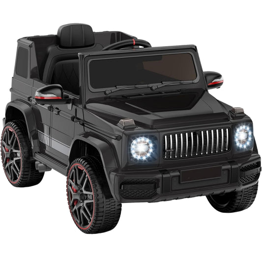 12V Kids Ride On Car with Remote Control, LED Lights, Music, Safety Belt & Rechargeable Battery – Black